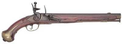 Lot 208 - A LIÈGE 12 BORE FLINTLOCK HOLSTER PISTOL BY CLAUDE NIQUET A LIÈGE, EARLY 18TH CENTURY