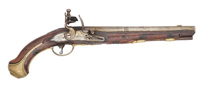 Lot 218 - AN ITALIAN 25 BORE FLINTLOCK PISTOL SIGNED LAZARO LAZARINO, MID-18TH CENTURY