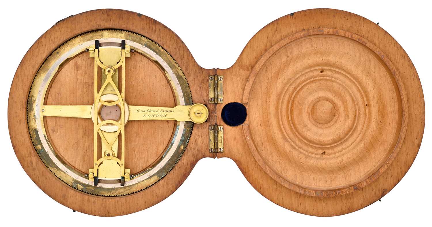 Lot 560 - AN ENGLISH CASED CIRCULAR PROTRACTOR BY TROUGHTON & SIMMS, LONDON, MID-19TH CENTURY