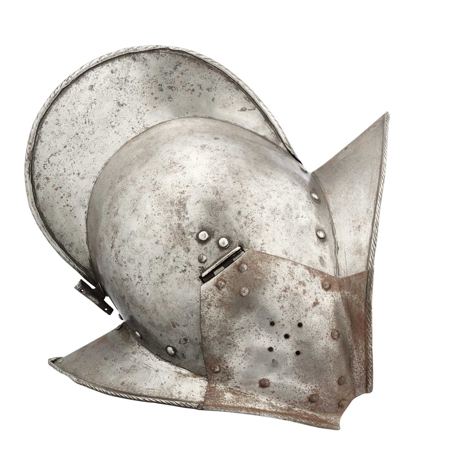 Lot 551 - AN UNUSUAL GERMAN OR NORTH ITALIAN BURGONET, THIRD QUARTER OF THE 16TH CENTURY