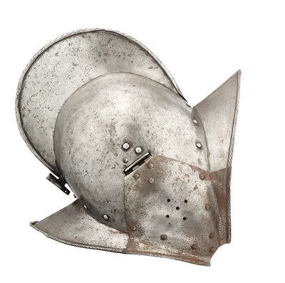 Lot 551 - AN UNUSUAL GERMAN OR NORTH ITALIAN BURGONET, THIRD QUARTER OF THE 16TH CENTURY