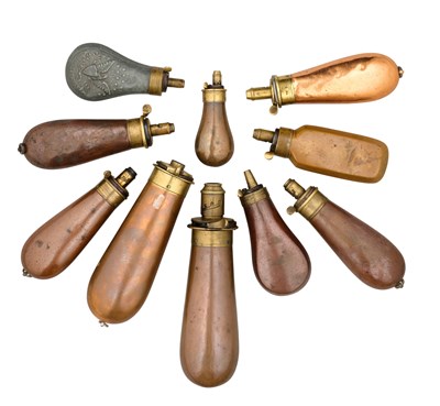 Lot 622 - TEN VARIOUS POWDER-FLASKS FOR PERCUSSION REVOLVERS