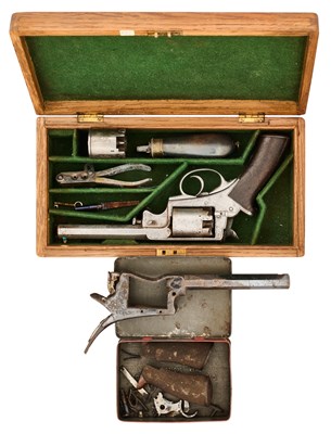 Lot 635 - A CASED 54 BORE PERCUSSION BEAUMONT-ADAMS PATENT FIVE-SHOT DOUBLE-ACTION REVOLVER