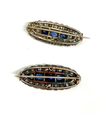 Lot 381 - PAIR OF VICTORIAN SAPPHIRE AND DIAMOND BROOCHES, 1890s
