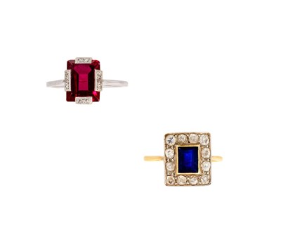 Lot 320 - TWO ART DECO PLAQUE RINGS, 1920s