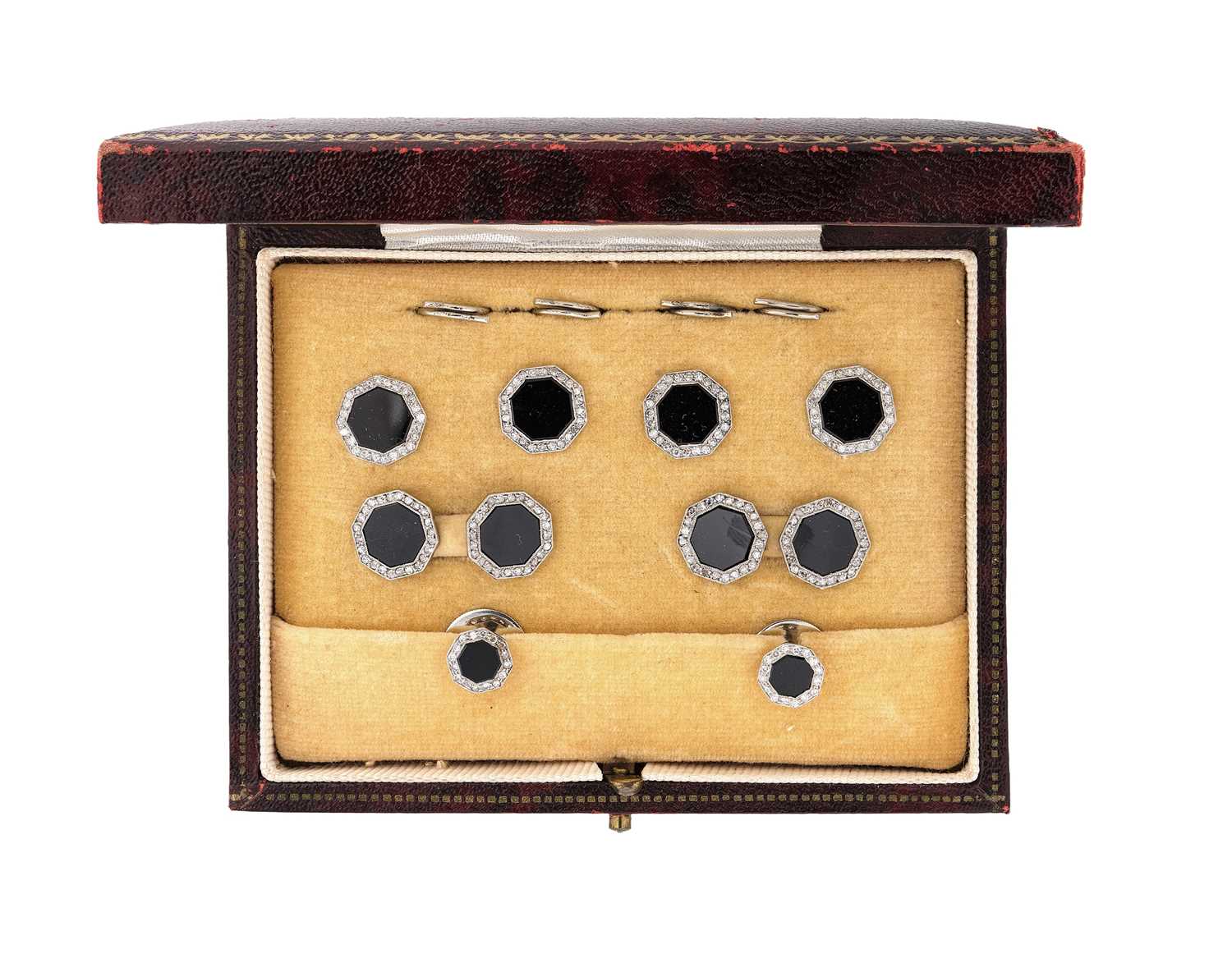 Lot 309 - GENTLEMAN'S ART DECO ONYX AND DIAMOND DRESS SET, 1930s