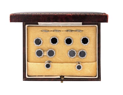 Lot 309 - GENTLEMAN'S ART DECO ONYX AND DIAMOND DRESS SET, 1930s