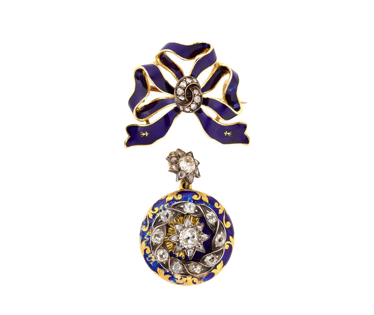 Lot 318 - A VICTORIAN GOLD, ENAMEL AND DIAMOND LOCKET, 1880s