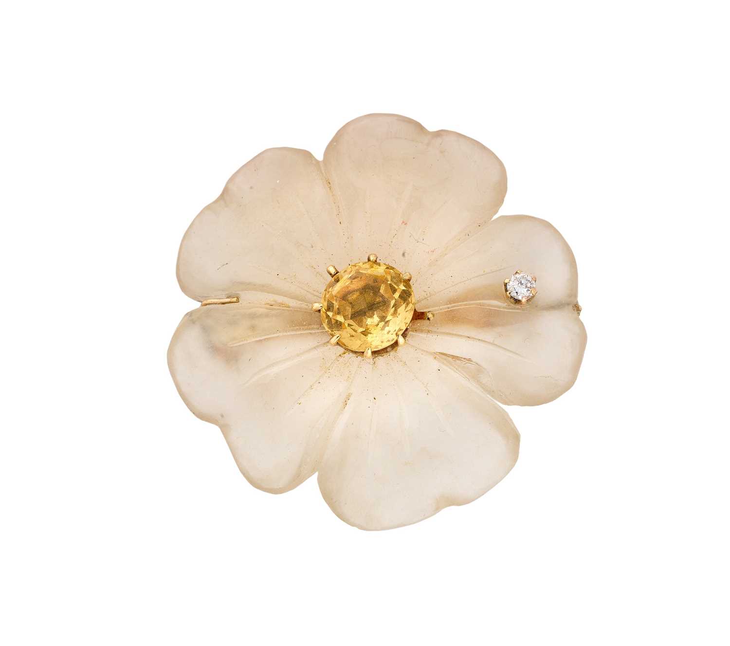 Lot 334 - A ROCK CRYSTAL, CITRINE AND DIAMOND BROOCH, 1960s