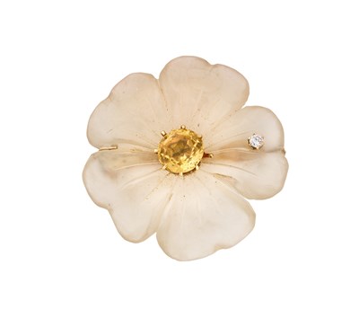 Lot 334 - A ROCK CRYSTAL, CITRINE AND DIAMOND BROOCH, 1960s