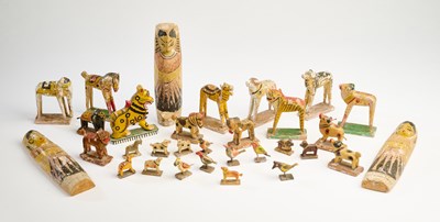 Lot 24 - A COLLECTION OF PAINTED WOOD TOY FIGURES AND ANIMALS, ORISSA (ODISHA), 20TH CENTURY