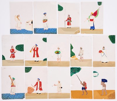 Lot 59 - A SET OF FOURTEEN PAINTINGS OF INDIAN FIGURES ON MICA, PATNA, INDIA, CIRCA 1850