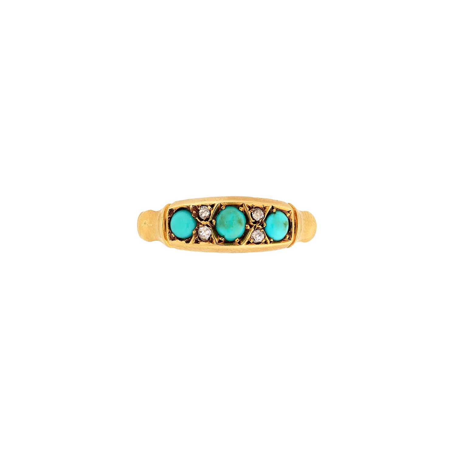 Lot 311 - VICTORIAN GOLD, TURQUOISE AND DIAMOND RING, 1867