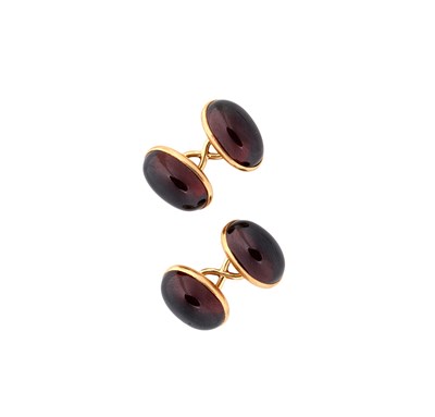 Lot 310 - PAIR OF GOLD AND GARNET CUFFLINKS, 1890s