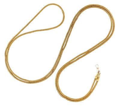 Lot 370 - VICTORIAN GOLD GUARD CHAIN, 1880s