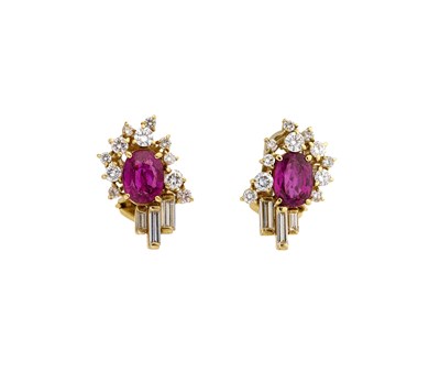 Lot 345 - STERN: PAIR OF RUBY AND DIAMOND EAR STUDS