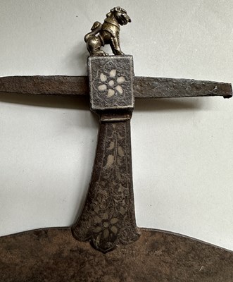 Lot 13 - AN INDIAN AXE-HEAD MOUNTED WITH A YALI, 18TH/19TH CENTURY