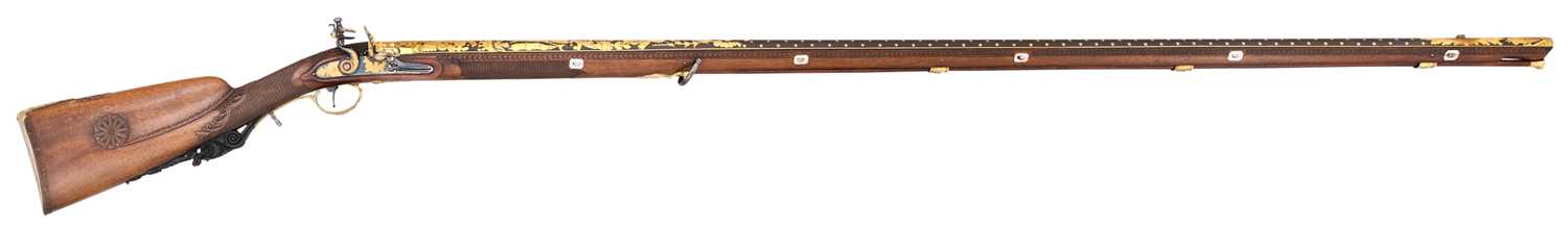 Lot 57 - A FINE AND RARE FRENCH 15 BORE FLINTLOCK SILVER-GILT MOUNTED WILDFOWLING GUN OF PRESENTATION QUALITY