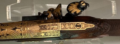 Lot 57 - A FINE AND RARE FRENCH 15 BORE FLINTLOCK SILVER-GILT MOUNTED WILDFOWLING GUN OF PRESENTATION QUALITY
