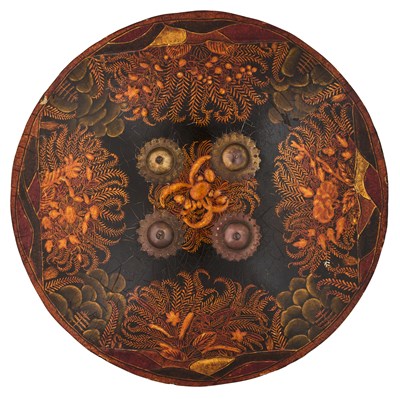 Lot 40 - A RARE INDIAN LACQUERED HIDE DHAL, 19TH CENTURY, PROBABLY RAJPUT