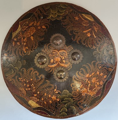 Lot 40 - A RARE INDIAN LACQUERED HIDE DHAL, 19TH CENTURY, PROBABLY RAJPUT