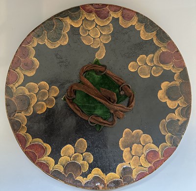 Lot 40 - A RARE INDIAN LACQUERED HIDE DHAL, 19TH CENTURY, PROBABLY RAJPUT