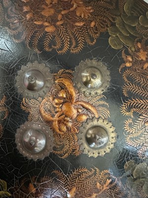 Lot 40 - A RARE INDIAN LACQUERED HIDE DHAL, 19TH CENTURY, PROBABLY RAJPUT