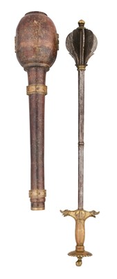 Lot 12 - A VERY RARE CASED INDIAN ALL-METAL MACE, 18TH/19TH CENTURY, SOUTH INDIA, POSSIBLY MYSORE OR TANJORE