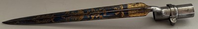 Lot 52 - AN UNUSUAL FRENCH SOCKET BAYONET WITH ETCHED, BLUED AND GILT BLADE, LATE 18TH CENTURY