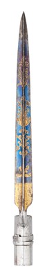 Lot 52 - AN UNUSUAL FRENCH SOCKET BAYONET WITH ETCHED, BLUED AND GILT BLADE, LATE 18TH CENTURY