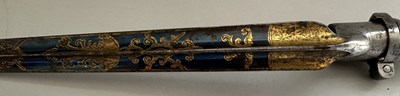 Lot 52 - AN UNUSUAL FRENCH SOCKET BAYONET WITH ETCHED, BLUED AND GILT BLADE, LATE 18TH CENTURY