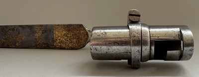 Lot 52 - AN UNUSUAL FRENCH SOCKET BAYONET WITH ETCHED, BLUED AND GILT BLADE, LATE 18TH CENTURY