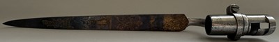 Lot 52 - AN UNUSUAL FRENCH SOCKET BAYONET WITH ETCHED, BLUED AND GILT BLADE, LATE 18TH CENTURY