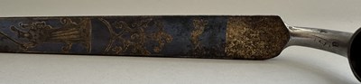Lot 52 - AN UNUSUAL FRENCH SOCKET BAYONET WITH ETCHED, BLUED AND GILT BLADE, LATE 18TH CENTURY
