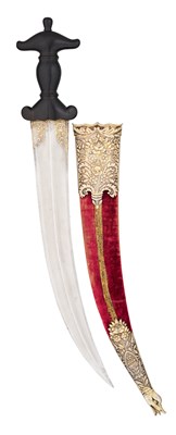 Lot 20 - A LARGE OTTOMAN DAGGER WITH EBONY HILT OF INDIAN KHANJAR FORM, TURKEY, LATE 18TH/EARLY 19TH CENTURY