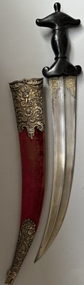 Lot 20 - A LARGE OTTOMAN DAGGER WITH EBONY HILT OF INDIAN KHANJAR FORM, TURKEY, LATE 18TH/EARLY 19TH CENTURY