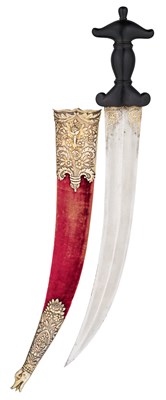 Lot 20 - A LARGE OTTOMAN DAGGER WITH EBONY HILT OF INDIAN KHANJAR FORM, TURKEY, LATE 18TH/EARLY 19TH CENTURY