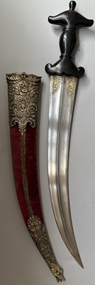 Lot 20 - A LARGE OTTOMAN DAGGER WITH EBONY HILT OF INDIAN KHANJAR FORM, TURKEY, LATE 18TH/EARLY 19TH CENTURY