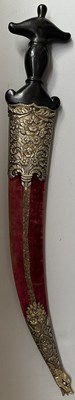 Lot 20 - A LARGE OTTOMAN DAGGER WITH EBONY HILT OF INDIAN KHANJAR FORM, TURKEY, LATE 18TH/EARLY 19TH CENTURY