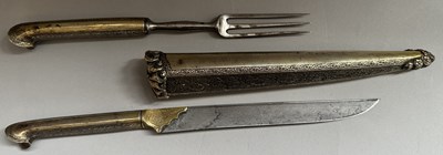 Lot 28 - AN OTTOMAN SILVER-GILT TRAVELLING CUTLERY SET OR TROUSSE, 19TH CENTURY, ALMOST CERTAINLY TURKEY