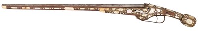 Lot 56 - A VERY RARE FRENCH 54 BORE WHEEL-LOCK LONG HOLSTER PISTOL, ALSACE OR LORRAINE, EARLY 17TH CENTURY