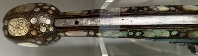 Lot 56 - A VERY RARE FRENCH 54 BORE WHEEL-LOCK LONG HOLSTER PISTOL, ALSACE OR LORRAINE, EARLY 17TH CENTURY