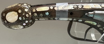 Lot 56 - A VERY RARE FRENCH 54 BORE WHEEL-LOCK LONG HOLSTER PISTOL, ALSACE OR LORRAINE, EARLY 17TH CENTURY