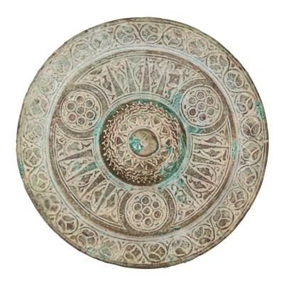 Lot 42 - A RARE PERSIAN BUCKLER, SHIELD BOSS OR DOOR FITTING, PROBABLY LATE 13TH/EARLY 14TH CENTURY
