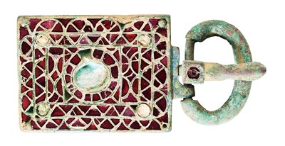 Lot 47 - A VERY RARE VISIGOTHIC BELT BUCKLE, CIRCA 550-600, PROBABLY SOUTHERN FRENCH OR SPANISH