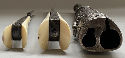 Lot 29 - AN OTTOMAN SILVER-MOUNTED TRAVELLING CUTLERY SET OR TROUSSE, 19TH CENTURY, BALKAN OR TURKEY