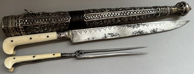Lot 29 - AN OTTOMAN SILVER-MOUNTED TRAVELLING CUTLERY SET OR TROUSSE, 19TH CENTURY, BALKAN OR TURKEY