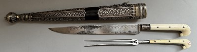 Lot 29 - AN OTTOMAN SILVER-MOUNTED TRAVELLING CUTLERY SET OR TROUSSE, 19TH CENTURY, BALKAN OR TURKEY