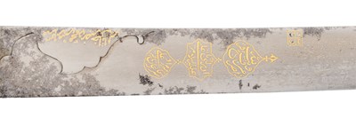 Lot 6 - A HEAVY INDIAN SABRE BLADE FROM THE TALPUR ARMOURY, THE BLADE 18TH CENTURY; THE HILT 19TH CENTURY