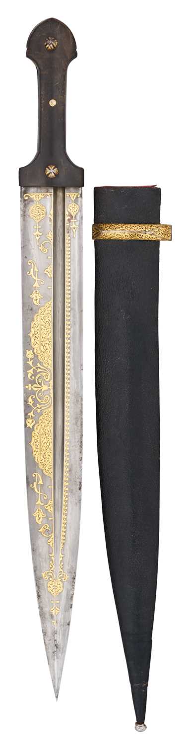 Lot 27 - A LARGE CAUCASIAN KINDJAL IN FINE CONDITION, SIGNED MUHAMMED [BIN?] HUSSAIN, 19TH CENTURY
